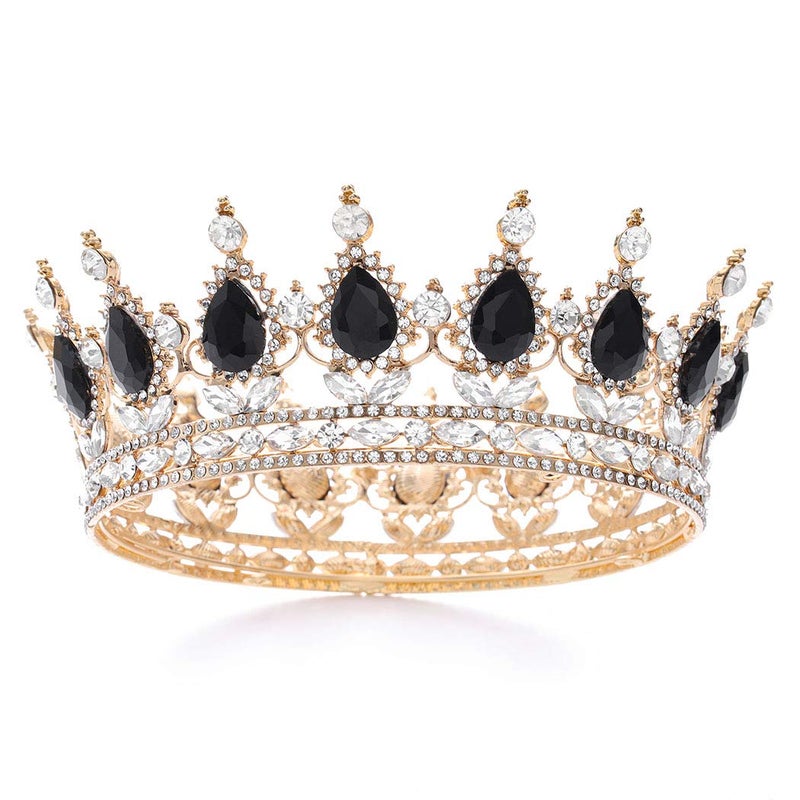 Foyte Baroque Queen Crown and Tiara Sparkly Rhinestone Wedding Crown Bride Tiaras Princess Full Round Tiaras Headpieces for Women Black